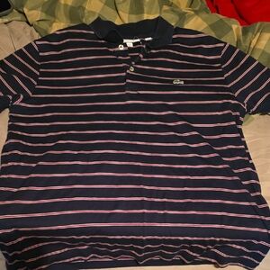 Lacoste Men's Polo Shirt with Navy and Pink Stripes